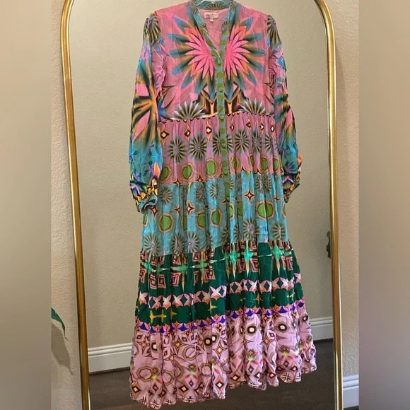 Siddhartha Bansal x Anthropologie Mixed Print Button Front Maxi Dress Size S - Picture 2 of 15